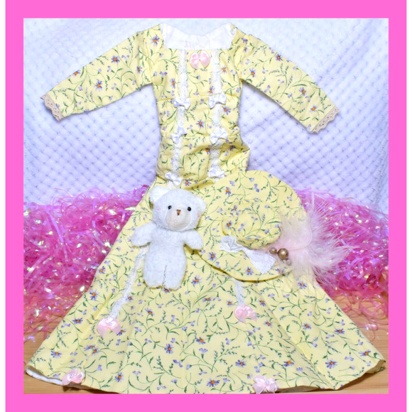 BJD 1/3 Volks Super Dollfie SD16 Girl Yellow Floral Dress Gown Hat Lot - Picture 3 of 9